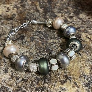 🇮🇹FIORA MURANO BEAD ITALIAN BRACELET ALL 925 PEARL COMPATIBLE PANDORA-LIKE NEW